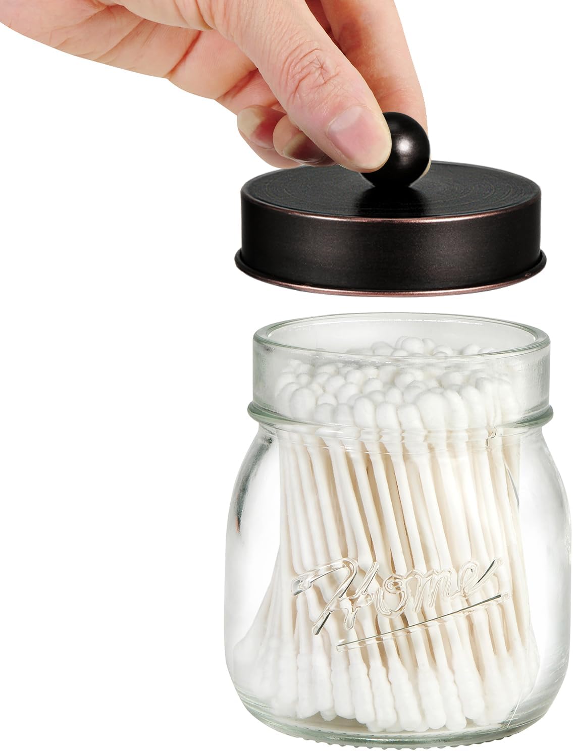 SheeChung Bathroom Decor, Bathroom Organizers and Storage, Qtip Holder, Vanity Decor, Cute Mason Jars for Cotton Swabs, Balls, Cotton Pads, Floss Picks (Oil Rubbed Bronze, 3 Pack)