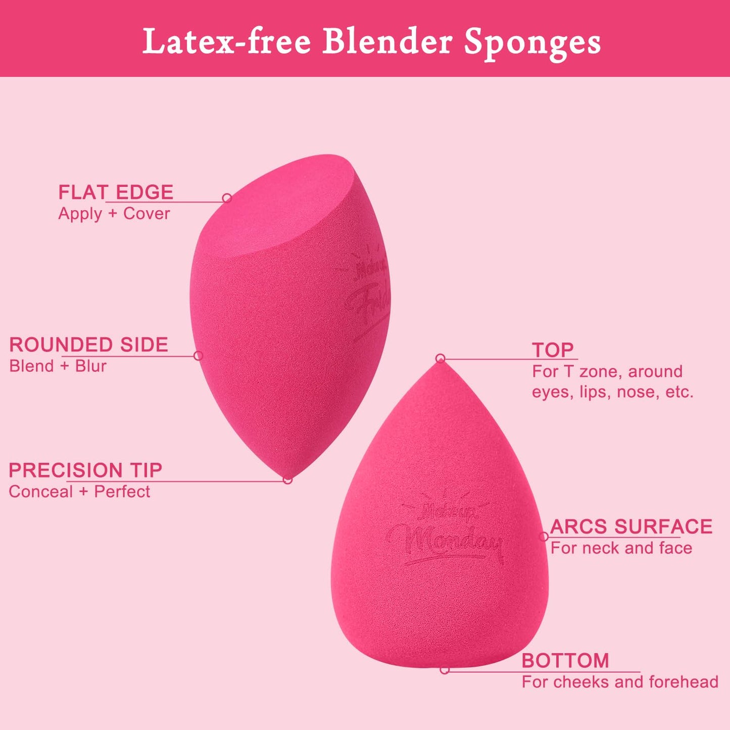 Real Perfection Makeup Sponge Set Blender Sponges, Latex-Free Beauty Makeup Sponges 7 pcs with 1 Travel Container Case for Blending Foundation Liquid Cream and Powder (Rose Red)