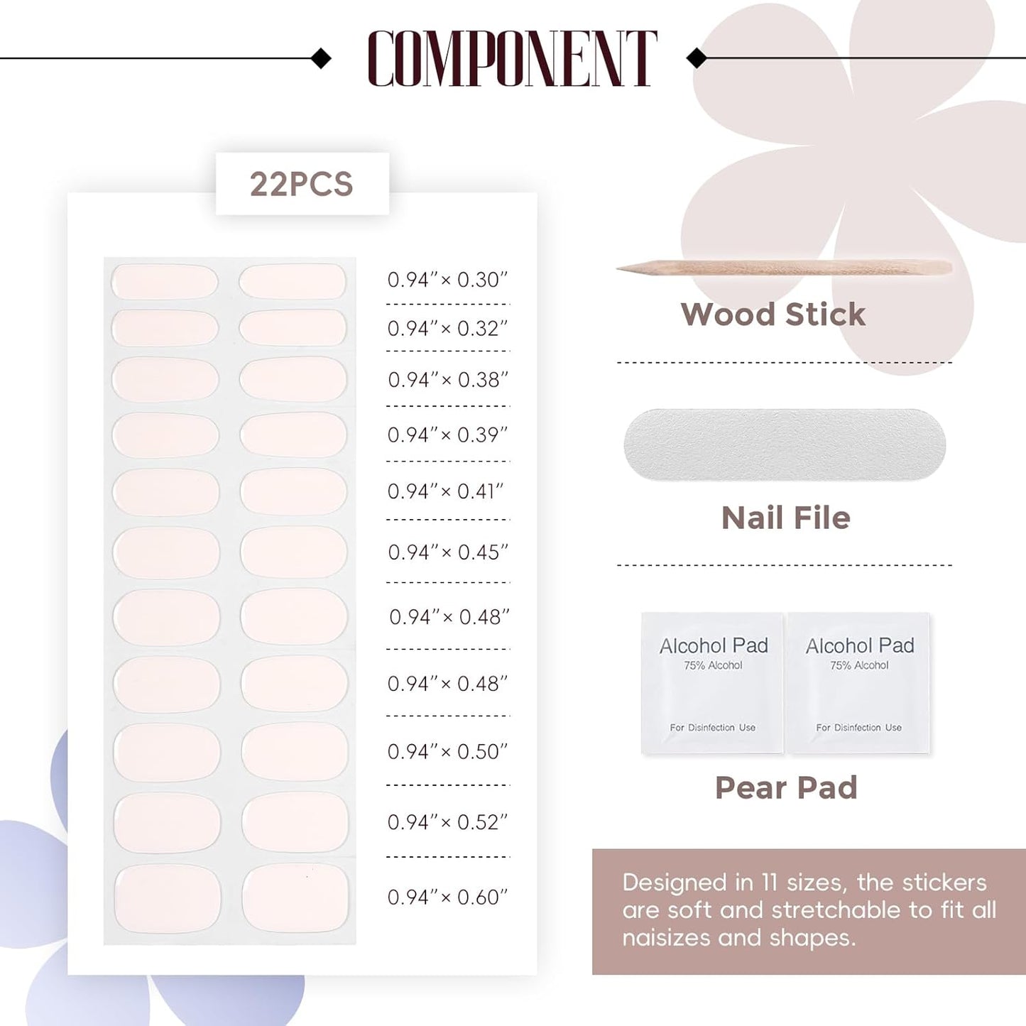 Gloss Nail Strips|Uv Free|22 Pcs,Gel Nail Stickers|Long Lasting Two Weeks and Easy to Apply&Remove|Creimy Wite