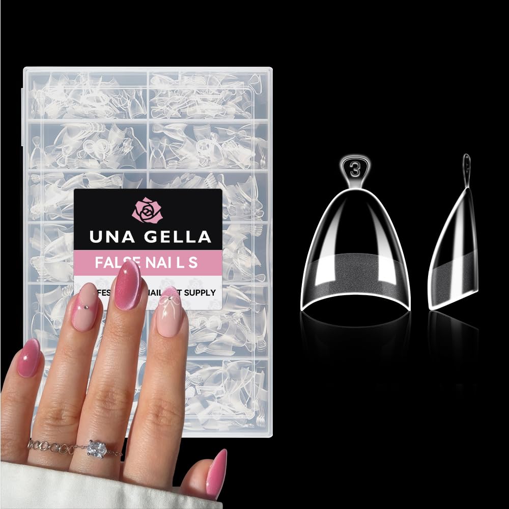 UNA GELLA Almond Shape Nail Tips Short: 504pcs Half Cover Almond Gel Nails Tips Matte Clear Fake Nails Self-handle for Nail Extension DIY Nail Salon for Her, 12Sizes