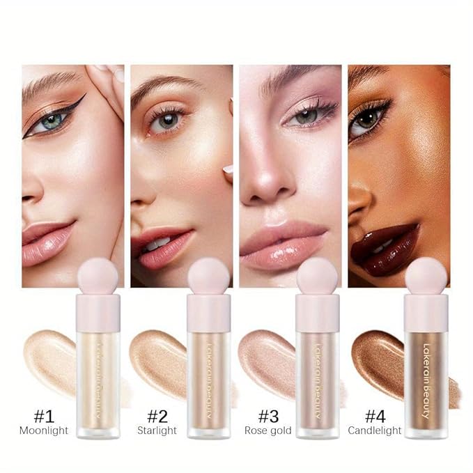 Liquid Highlighter, Contour Stick Makeup Highlighter for Face, Waterproof Luminous Lotion, Silky Smooth Glitter Highlighter Makeup Stick, Multi-Use Body Shimmer Liquid Bronzer 01# MOONLIGHT