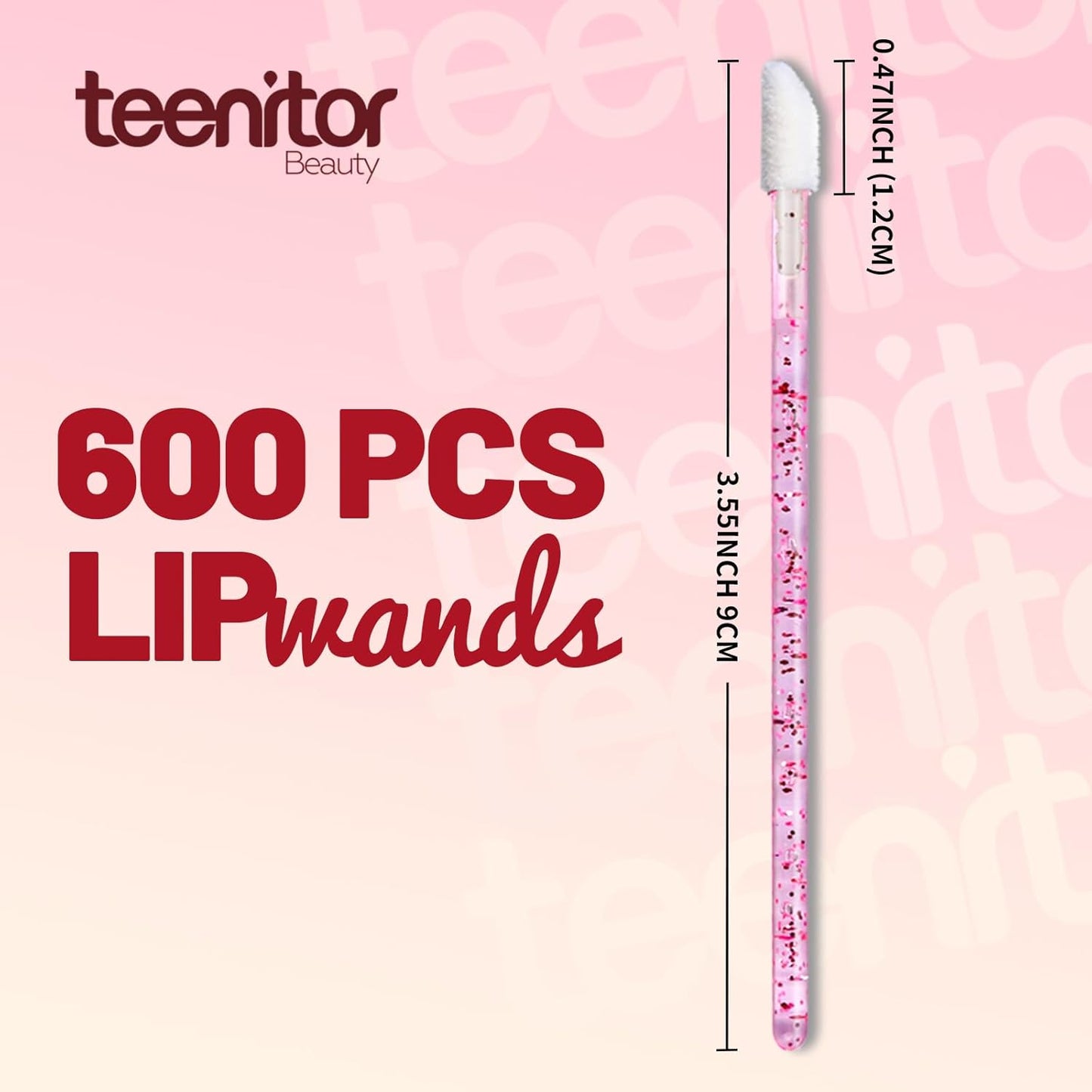 Teenitor 600pcs Lip Applicators Disposable, Crystal Pink Lip Wands Lipstick Applicator Wands, Lip Brush Lint Free Applicators For Makeup Crystal Pink