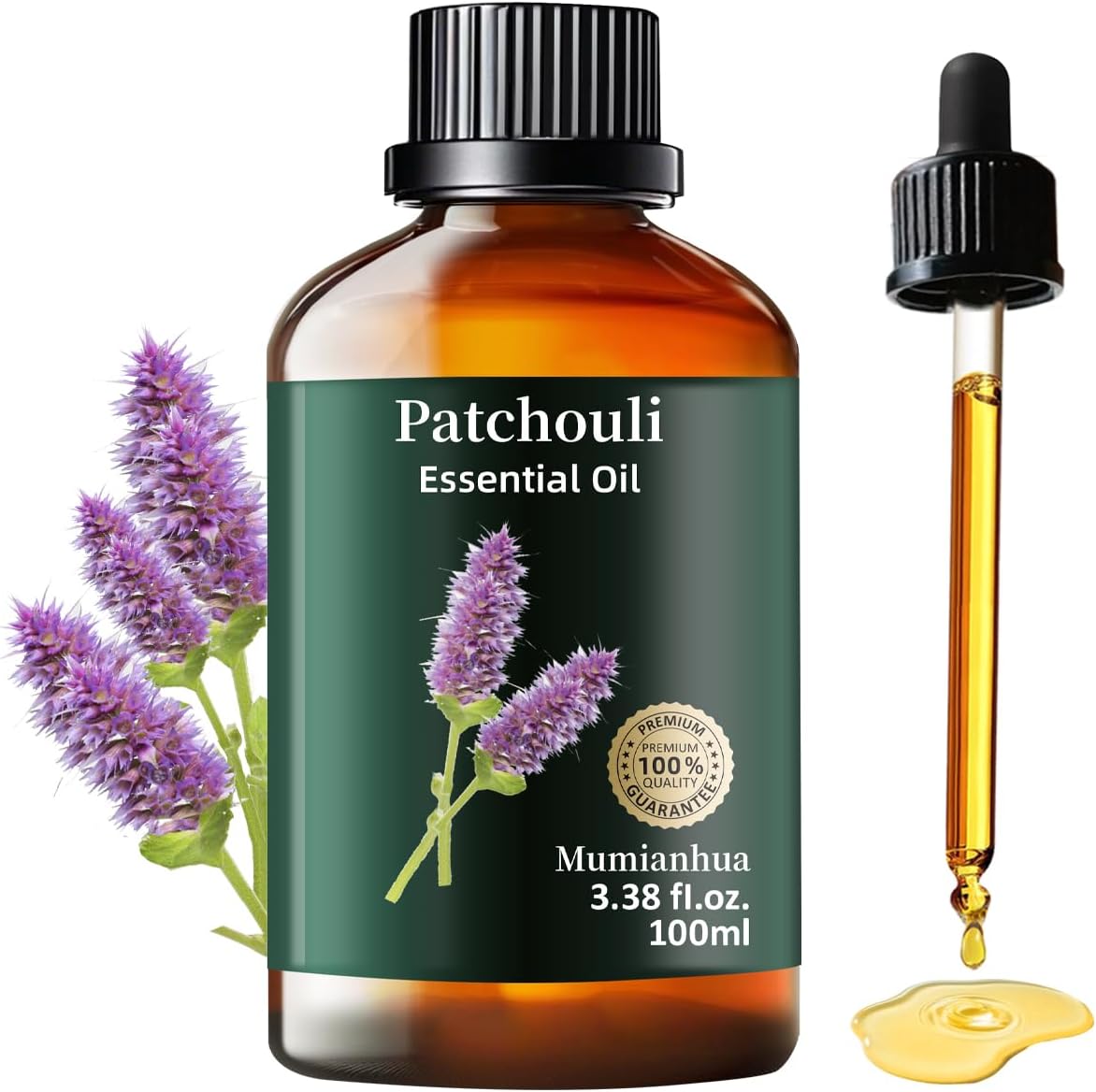 Mumianhua 100% Pure Patchouli Essential Oil Therapeutic Grade Natural Patchouli Oil for Diffuser, Perfume, Skin,Hair, Soap Making, DIY, Spraying 3.38 Fl Oz