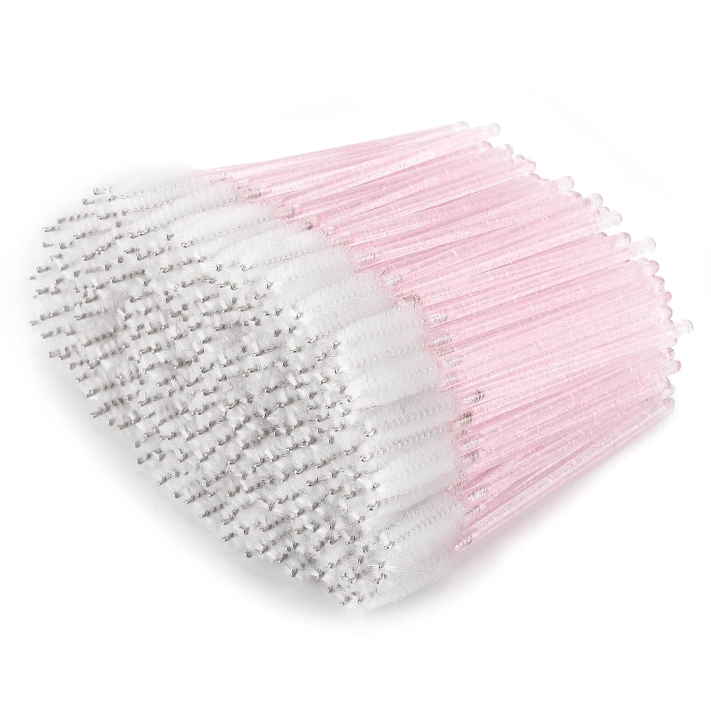 Tbestmax 300 Pcs Disposable Spoolies, Mascara Wand Eyelashes Brushes Applicator for Eyebrow Eye Lash Extension Pink Stick White Head