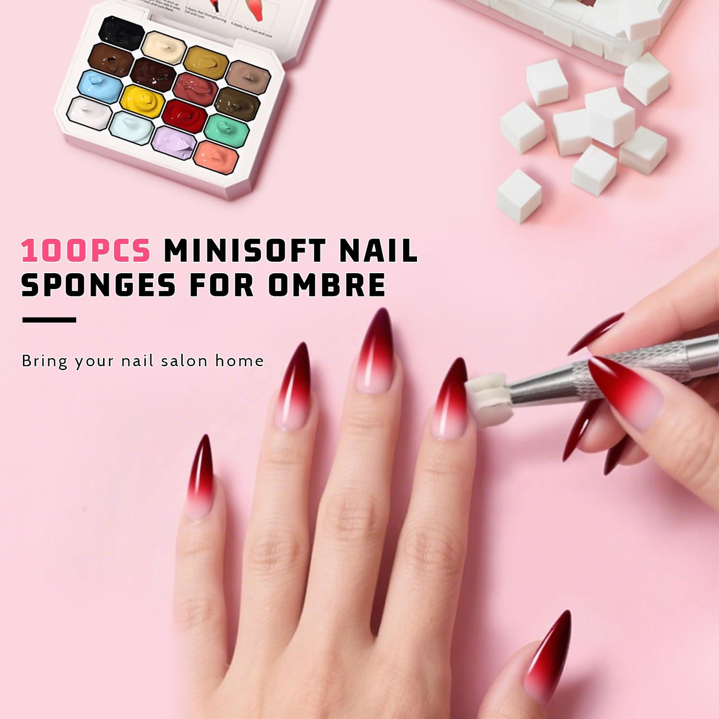 Sponge Pat Paint Nail Gel, Ombre Nails Gradient Gel Nail Blush Blooming Aura Nails Drawing Stripper Floral Painting DIY Nail Art, No Wipe, UV/LED Curing (16 Colors H)