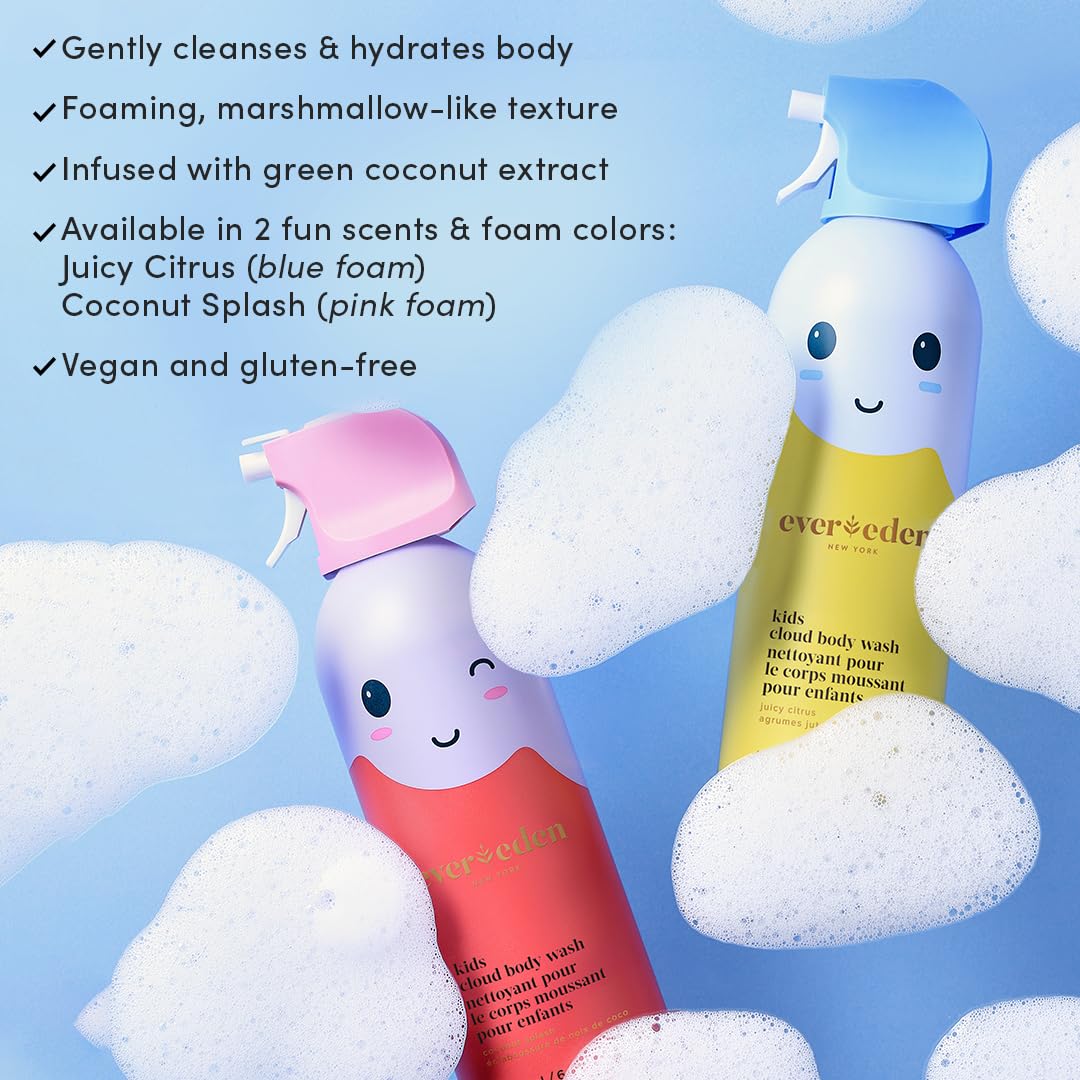 Evereden Kids Cloud Body Wash Duo - Gentle, Nourishing Toddler Body Wash for Delicate Skin, Coconut Splash & Juicy Citrus Scents, Creamy Hydrating Formula, 2 Pack (6.7 fl oz Each)