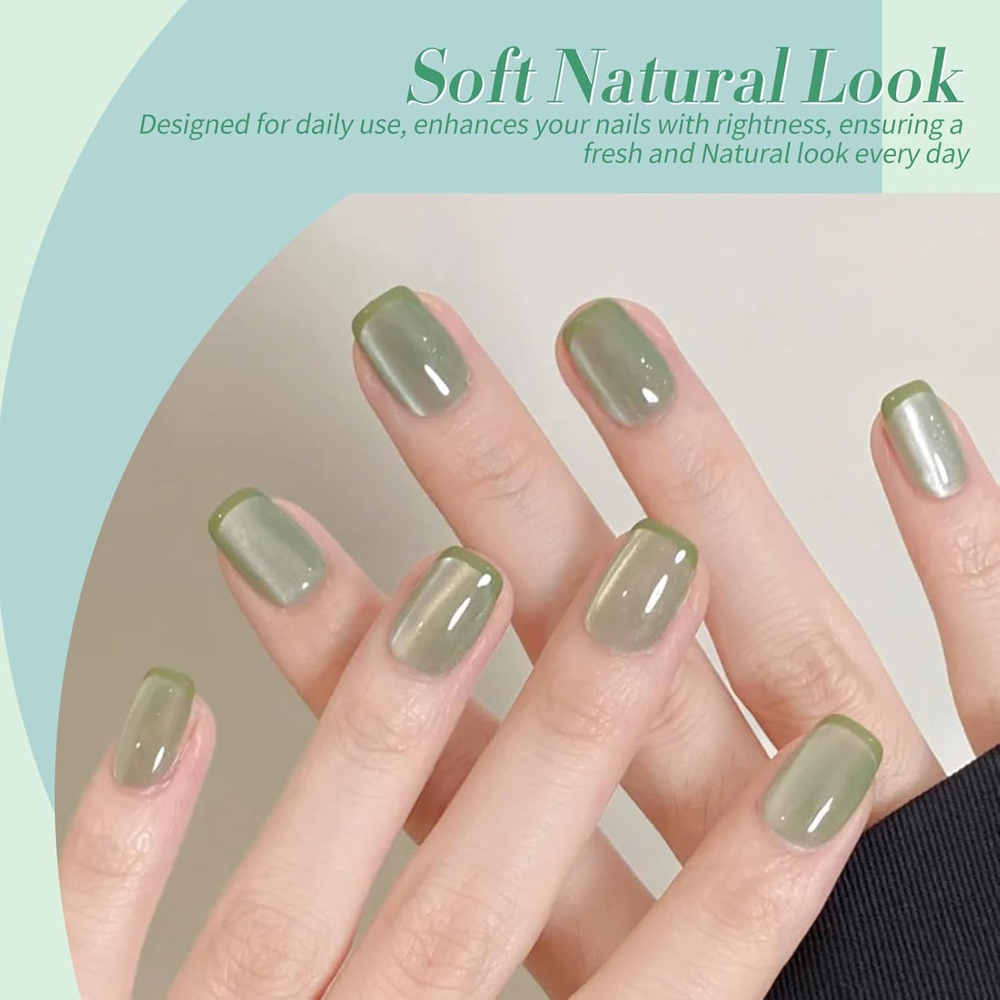 Born Pretty Christmas Green Gel Nail Polish,Jelly Transparent Gel Polish,Cat Magnetic Eye,Shimmer Glitter Green Gel Polish Kit for Salon Manicure and Nail Art DIY at Home 6Colors