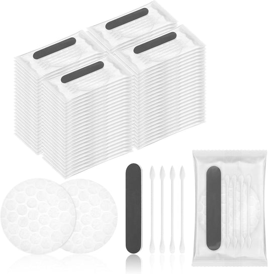 Hotel Vanity Kit Individually Wrapped Bulk Travel Cleaning Kit for Hotels Disposable Travel Size Hotel Hospitality Supplies Hygiene Kits for Homeless in Bulk Round Cotton (100)