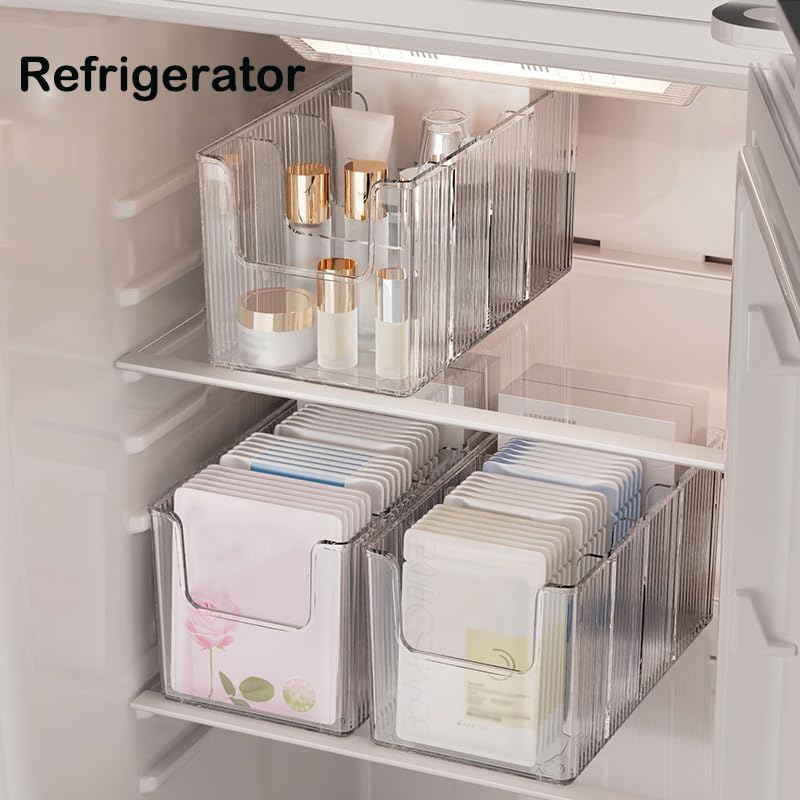 Extra Thick Acrylic Makeup Organizer with Removable Dividers - Waterproof Bathroom Storage for Sheet Masks/Essences/Cosmetics, Clear Visible Design, Space-Saving Vanity Organizer