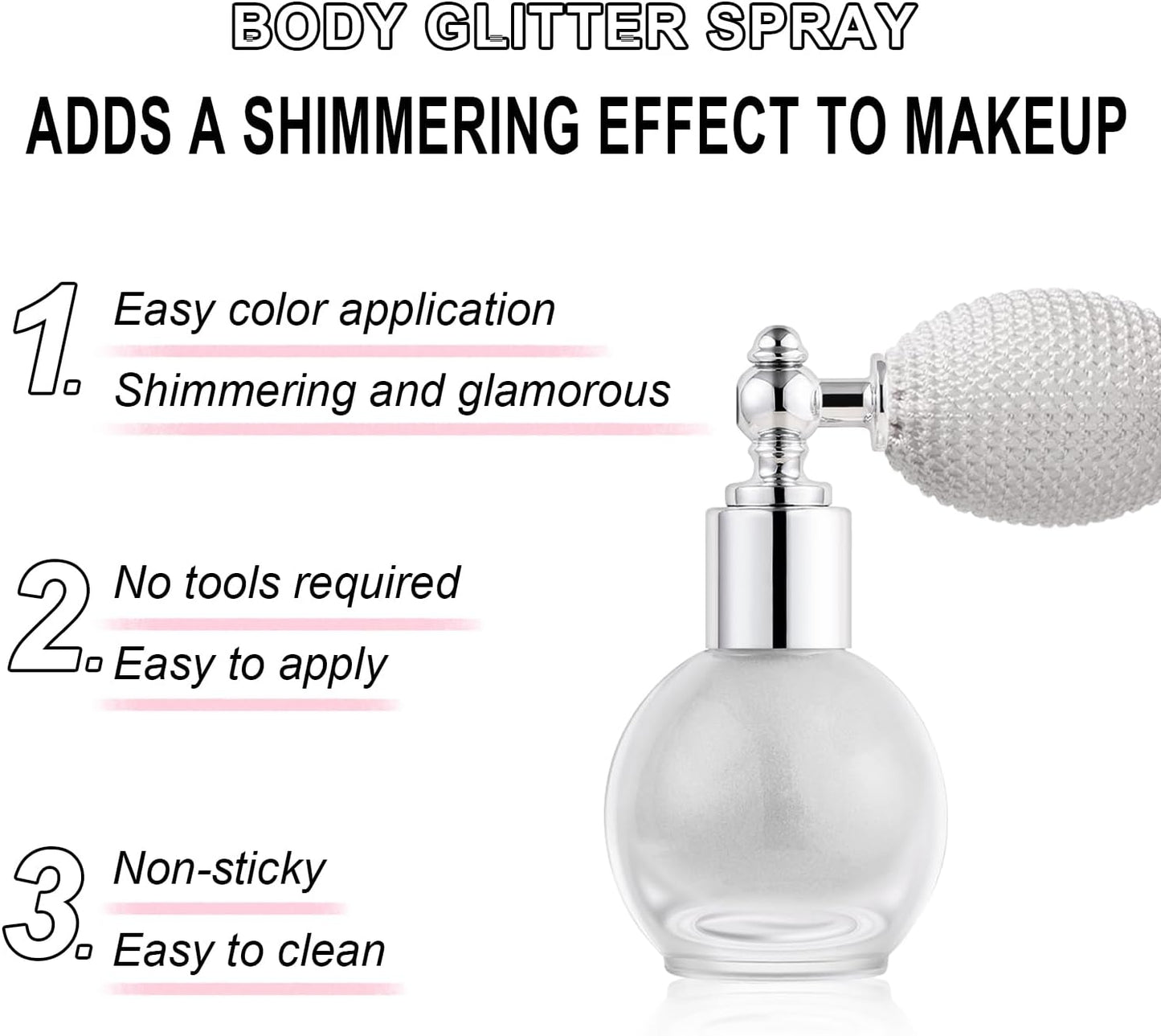 Hair and Body Glitter Spray, Holographic Glitter Highlighter Powder, Face Body Clothes Shiny Glitter, Loose Shimmer Hairspray Festival Rave Prom Accessories (Silver)