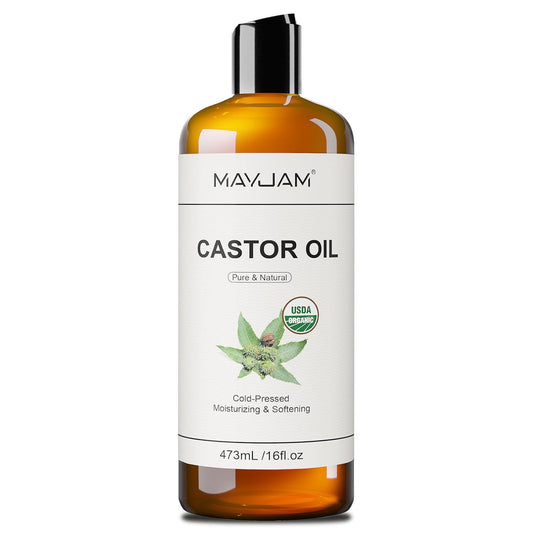 Organic Castor Oil 16 oz, 100% Pure Cold Pressed Castor Oils for Hair Growth, Eyebrows, Eyelash, USDA Certified Castor Carrier Oil for Body, Skin & Face Moisturizer, Hexane-Free