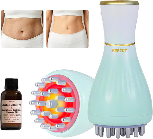 Lymphatic Drainage Massager & Massage Tool with Cellulite Oil, Body Sculpting Machine & Fascia Blaster for Cellulite with Microcurrent, Light, Heat & Vibration, for Legs, Arms & Belly