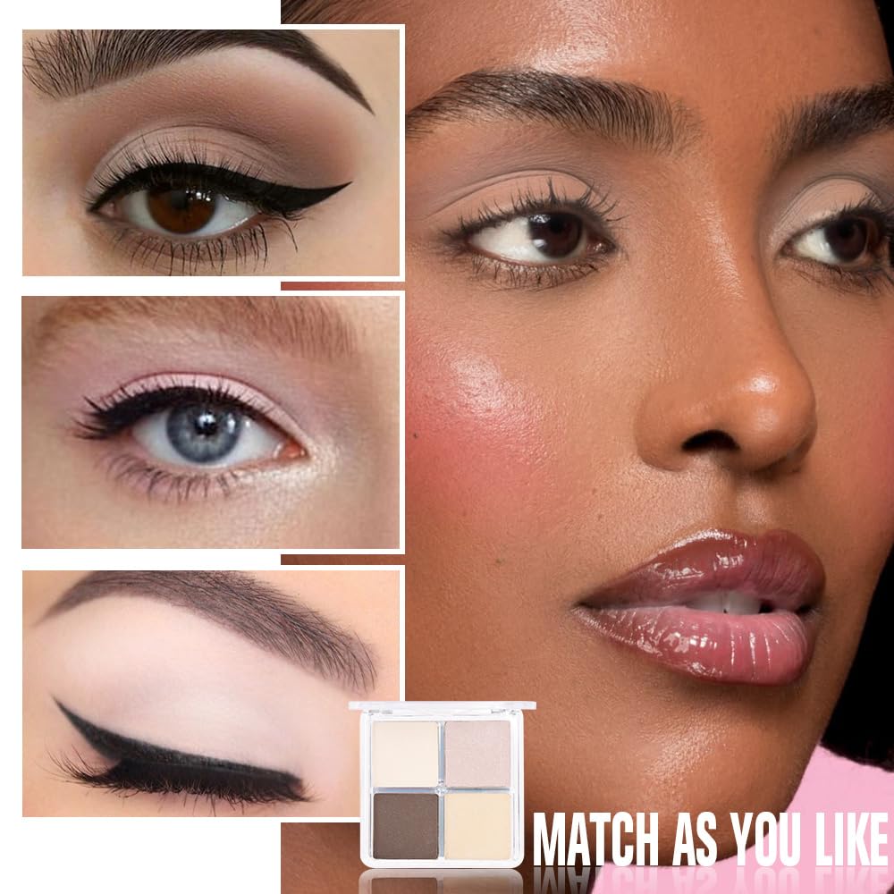 evpct Eyeshadow Quad Palette, Nude Champagne Cocoa Brown Beige Glitter Shimmer Metallic Matte High Pigment Eye shadow Palette Makeup for older Women, Smudge Proof Vegan Cruelty-free, Natural Nudes