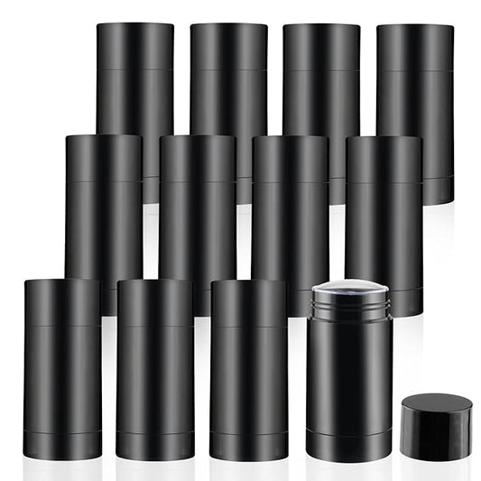 12 Pieces 15g Black Plastic Deodorant Containers,Empty 1/2 oz Travel Lip Balm Tubes,Refillable Twist-UP Solid Perfume Tubes,Lipstick Tubes for DIY