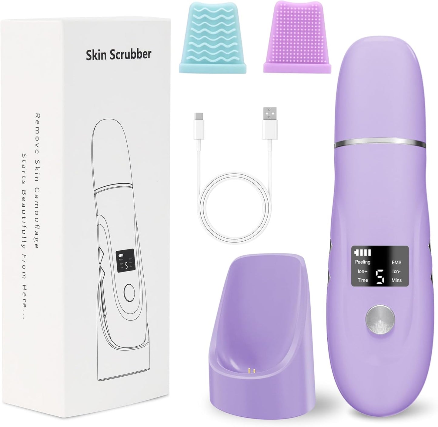 Face Scrubber Skin Spatula - Blackhead Remover Deep Cleansing Tool for Pore Extraction, 4-in-1 Fast Charging Dock Blackhead Remover Face Spatula for Facial Skincare Women Gift (Purple)