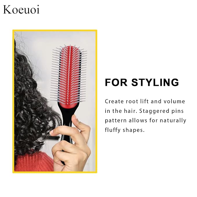Classic Styling Hair Brush for Wet or Dry Curly Hair. 9 Row Black Brush for Detangling, Separating, Shaping