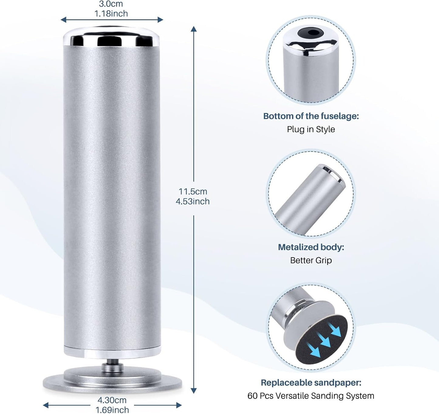 Electric Foot File Remover Callus: Profesional Pedicure Tool for Foot Sander - Summer Adjustable Speed Feet File Grinder for Skin and Calluses - 60 Pcs Replacement Sandpaper Disk for Home Spa Salon