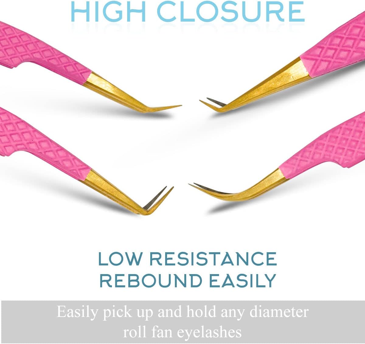 SIVOTE Fiber Tip eyelash tweezers for lash extensions with Diamond Grip, Pink, Set of 4 - Precise Tips Japanese Steel for Classic, Volume & Mega Volume Lashes, Anti-Rust - Ideal for Lash Artists