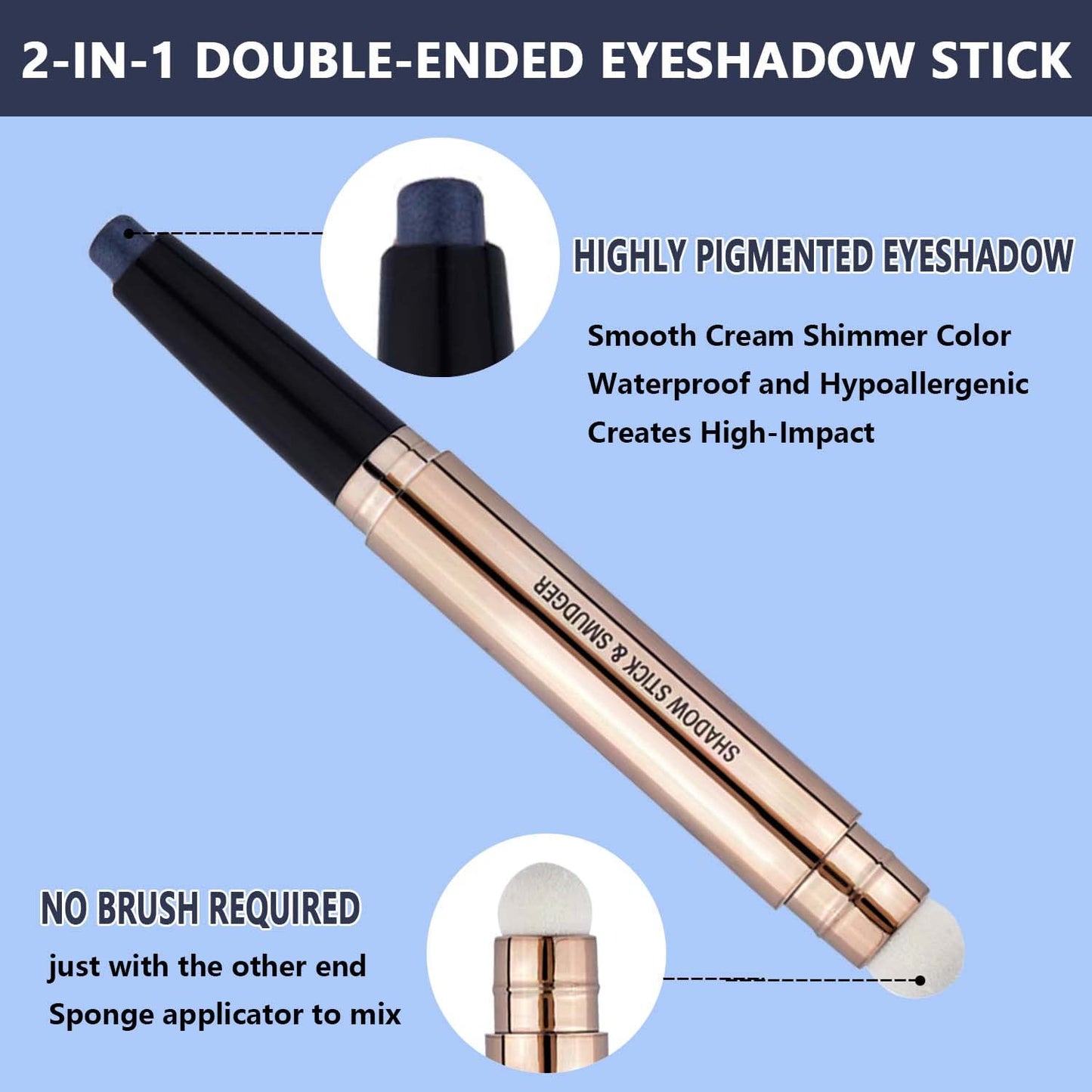 Black Eyeshadow Stick, Cream Smooth Shimmer Single Eyeshadow Pencil, Hypoallergenic Waterproof Long Lasting Eye Shadow Highlighter Stick, Blue Eye Primer Liquid eyeshadow Eye Liner(Black Shimmer #12)