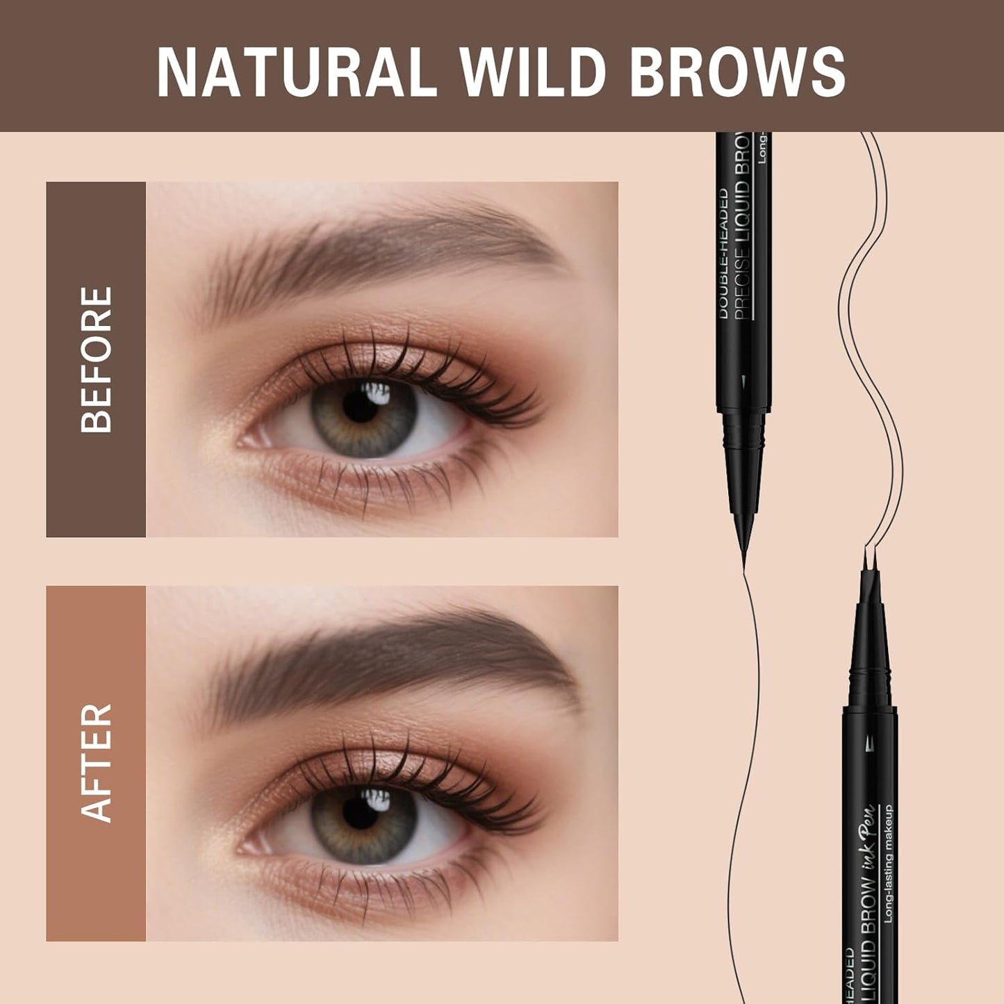Microblading Eyebrow Pen, Dual-Ended Brow Pencil with 2-Fork-Tip and Precise Brush, Waterproof Longer Lasting Eyebrow Pencil, Microblade Eyebrow Pencil Create Natural Hair-Like Strokes (Black)