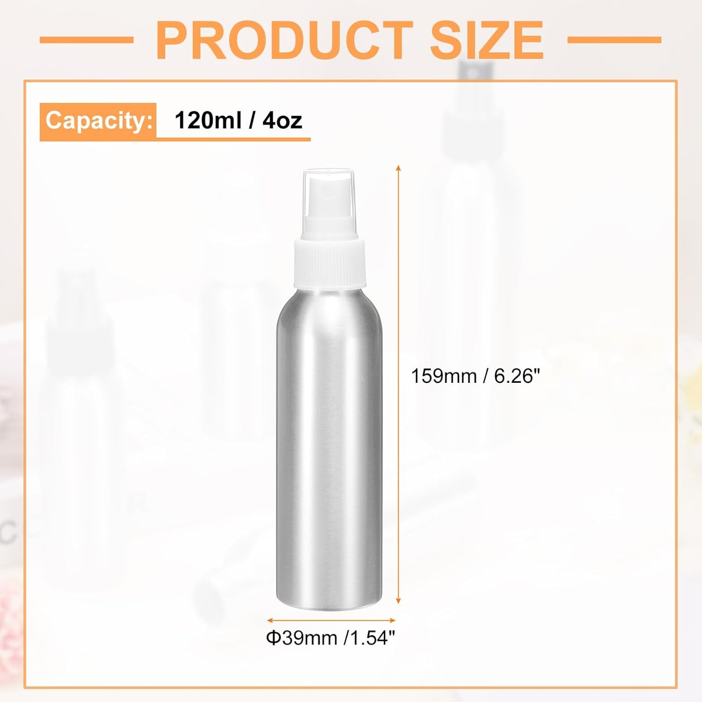 HARFINGTON 3pcs Aluminum Fine Mist Spray Bottles 120ml/4oz Metal Small Liquid Alcohol Refillable Travel Container with White Plastic Nozzle Cap for Perfume Skincare Cosmetic Storage Bottle
