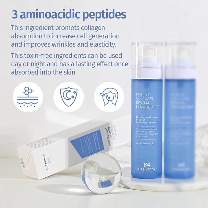 Marine Collagen Revital Peptide Mist 120ml ㅣ Fine Facial Spray for Hydration Soothing Glow ㅣ Daily Moisture Mist with Centella and Peptides