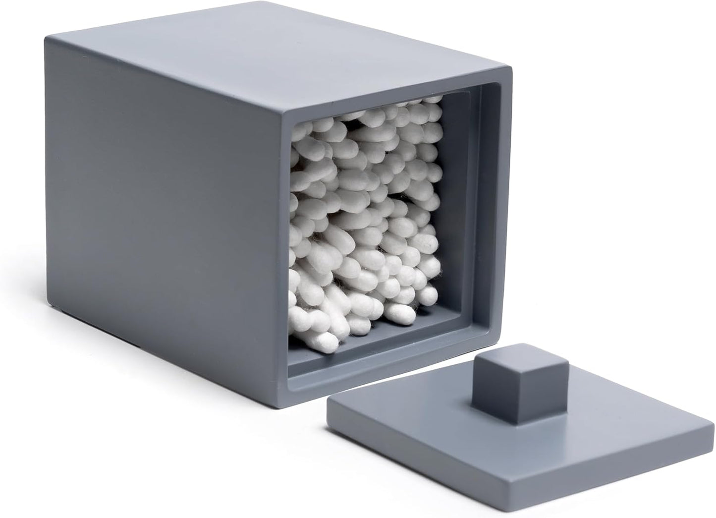 Cotton Swab Holder, Bathroom Resin Q Tips Holder with Lid Dispenser Storage Box Cosmetics Countertop Organizer Containers for Pads, Rounds - Matte Grey