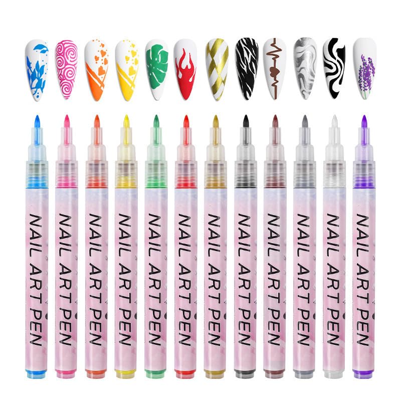 Nail Polish Pens Set, Nail Art Pens, Nail Pencil, DIY Drawing Painting Pen, for Nails DIY (12colors set B -0.7mm)