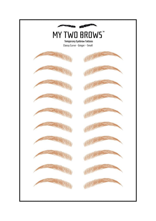 (10 pairs) Ginger Temporary Eyebrow Tattoo - Small Size - Waterproof & Smudgeproof - Classy Curve Style Eyebrow Stickers - Sheet Lasts up to 30 Days - Won't Work on Existing Brows