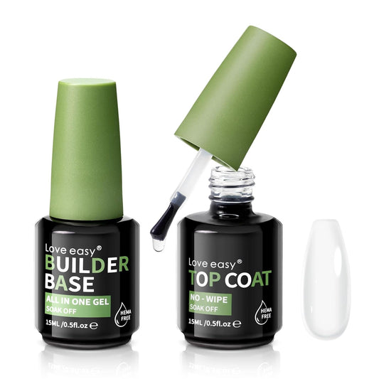 6-in-1 Builder Base and Top Coat Set for Nails, Soft Crystal Clear Nail Gel Polish with Brush on, No Wipe High Glass Long Lasting Chip Scratch Resistant Home DIY Salon Manicure (U V Cure)