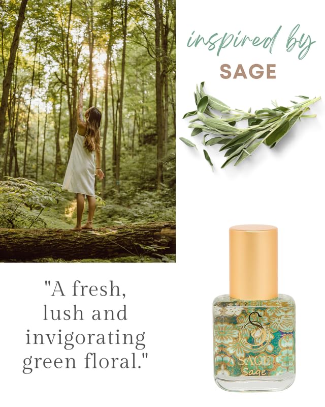 Sage Organic Perfume Oil Extract Roll-On by Sage- 1/4 oz, Vegan & Cruelty-Free, Fresh Scent, Cucumber, White Sage, Sweet Pea - Made in USA