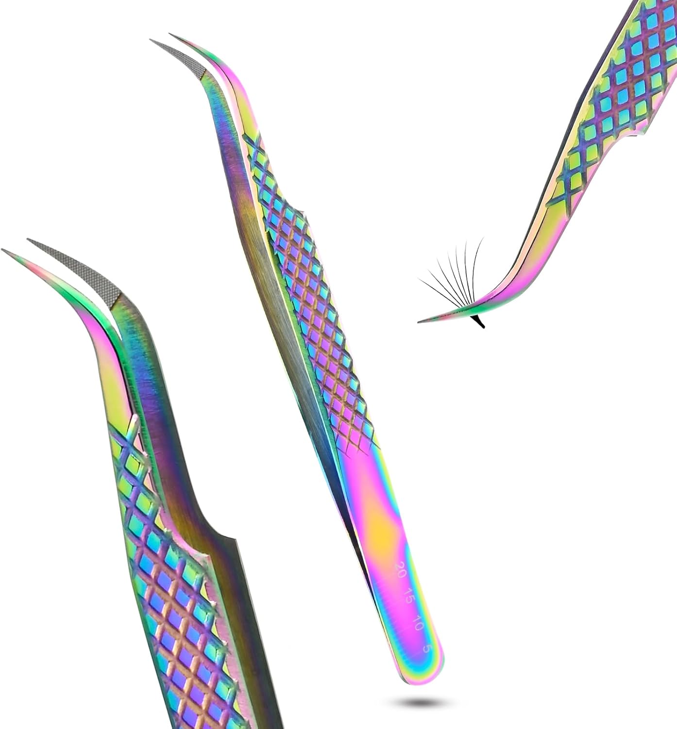 Fiber Tip Tweezers for Lash Extensions Professional Eyelash Extension Tweezer, Fiber Grip Curved Lash Fan Making Tweezers for Volume lashes Extensions (Rainbow, 1Pc)