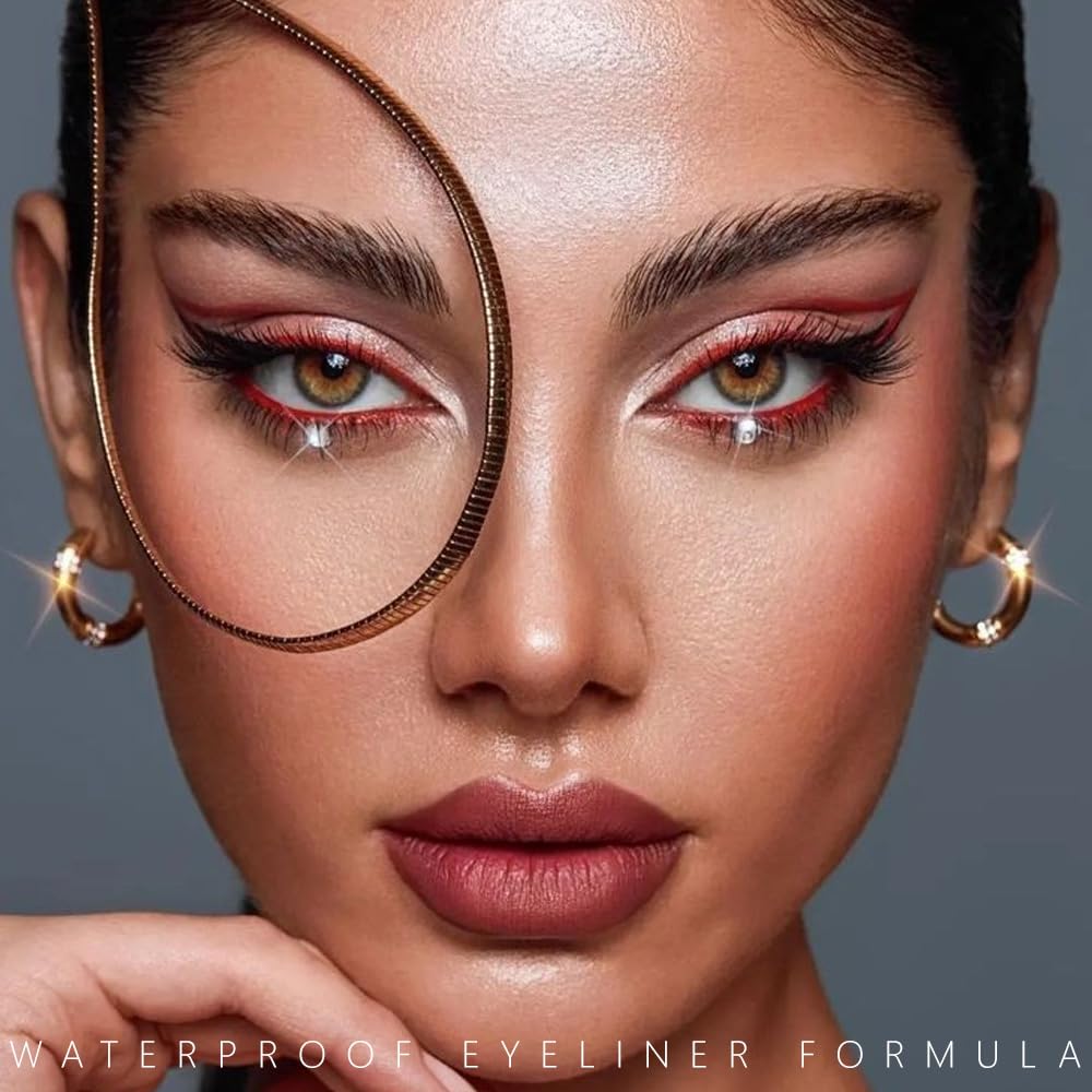 evpct Peach Red Eyeliner Pencils for Eyes, Peach Red Colored Eye Liner Pencil Makeup Waterproof Smudge Proof, Colored Gel Waterline Eyeliner Liquid, Face Eye Paint Stick Lipstick Halloween Makeup 03