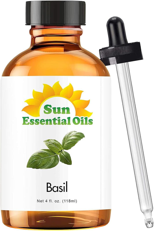 Sun Essential Oils 4oz - Basil Essential Oil - 4 Fluid Ounces - Basil Oil Organic