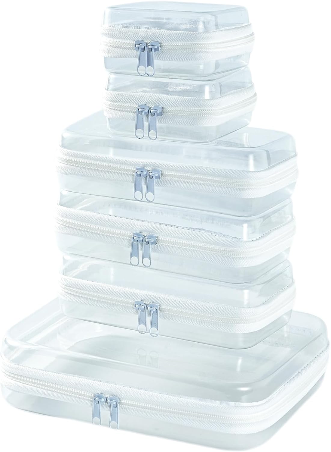 6 pcs Clear Zipper Pouches, Toiletry Bag for Travel, Stackable Waterproof Diaper Bag, Zipper Pouch, Travel Organizer, Clear Cosmetic Bag,Toy Storage Bins (M+3S+2Mini)