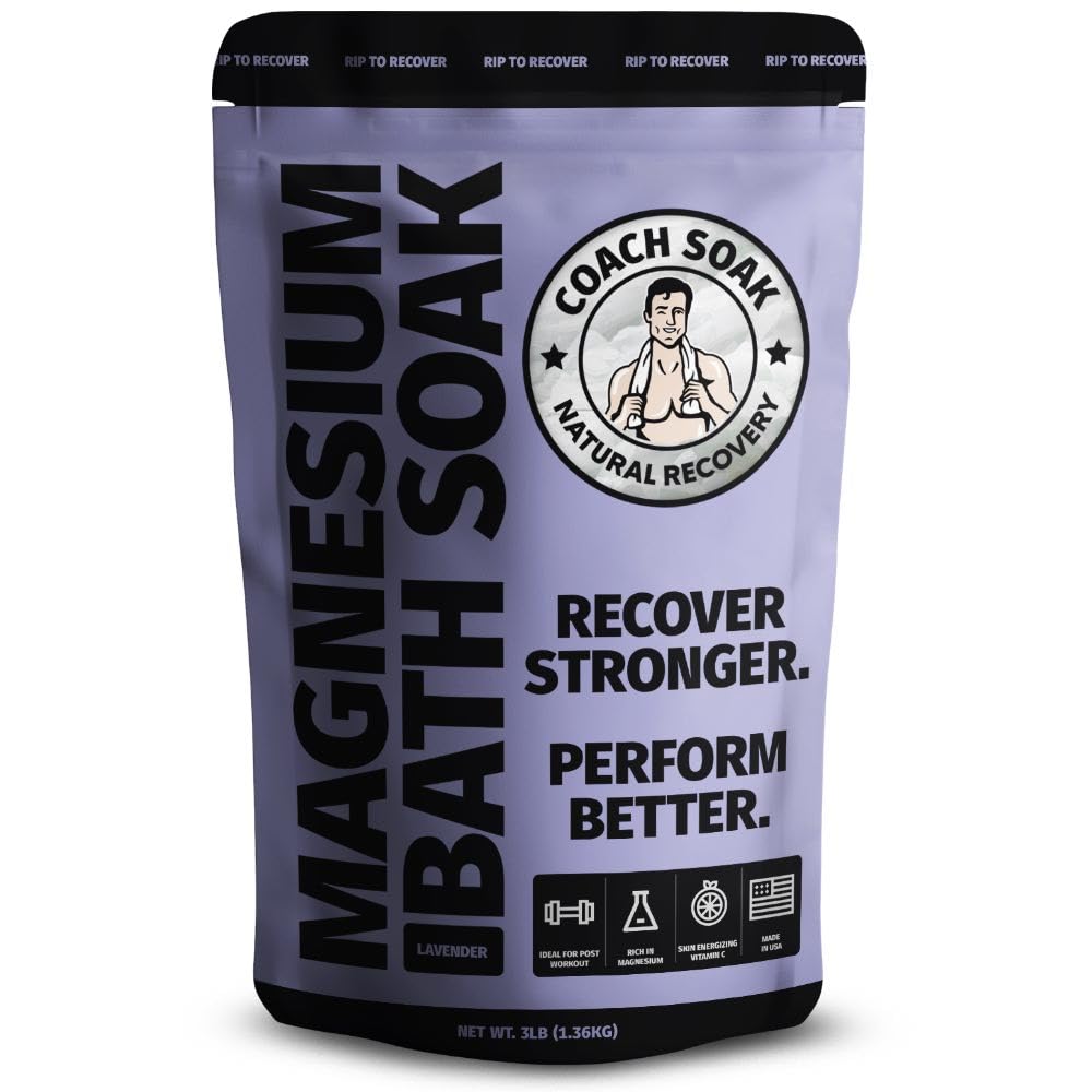 Coach Soak Recovery Bath Soak - Faster Absorption Than Epsom Salt for Pain - Rejuvenating Magnesium Flakes with 21 Minerals, Essential Oils & Bath Salts, 3lbs (Calming Lavender)
