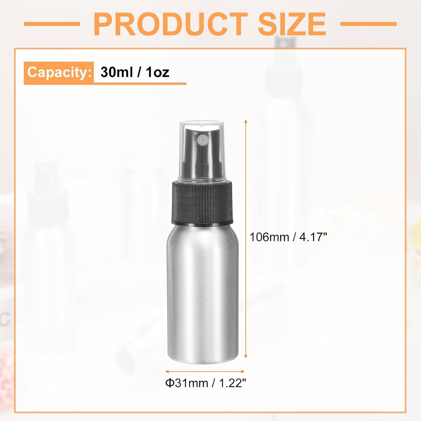 HARFINGTON 3pcs Aluminum Fine Mist Spray Bottles 30ml/1oz Metal Small Liquid Alcohol Refillable Travel Container with Black Plastic Nozzle Cap for Perfume Skincare Cosmetic Storage Bottle
