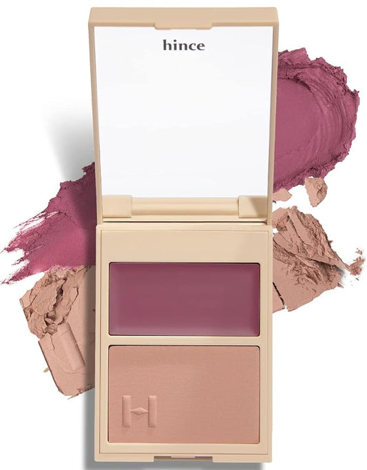 hince True Dimension Layering Cheek - Cream & Pressed Powder 2 Different Shades & Textures - Silky Seamless Long Lasting Blush Makeup - Muted Beige & Elegant Rose Beige (1, REFINEMENT, L004)