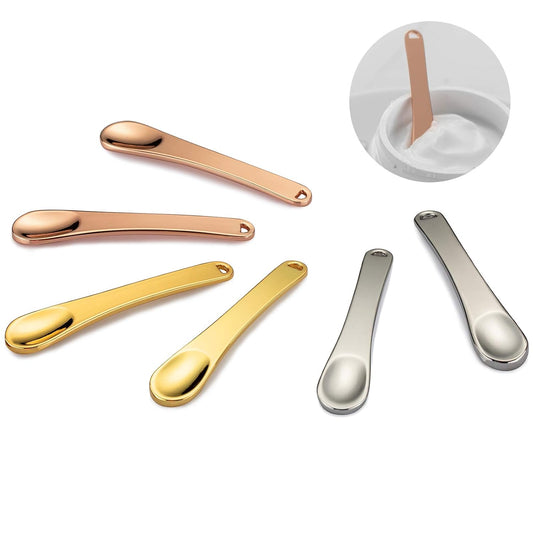 Tekson 6 Pieces Metal Cosmetic Skincare Spatula, Mini Mask facial Reusable Scoop, Makeup Beauty Spoons for Cream, Lotions, Moisturizers (Rose Gold, Gold, Silver)