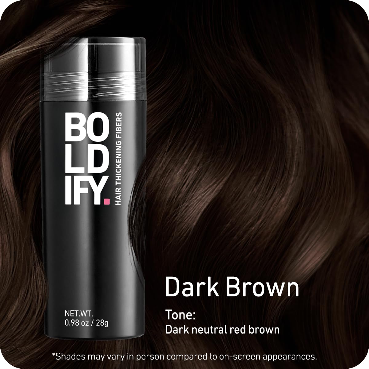 BOLDIFY Hair Fibers (28g) - Fill In Thinning and Fine Hair for an Instantly Fuller, Thicker Look - 14 Shades for Women & Men - Dark Brown