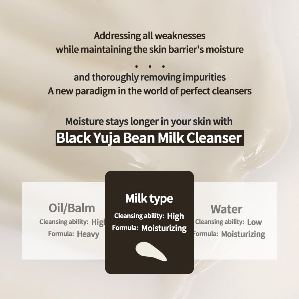 Black Yuja Bean Milk Cleanser - Sensitive Skin, Korean Skincare, Vegan, Hypoallergenic, Moisturizing, Hydrating, First Facial Cleansing, Cleansing Milk, K-Beauty, Gentle Face Wash