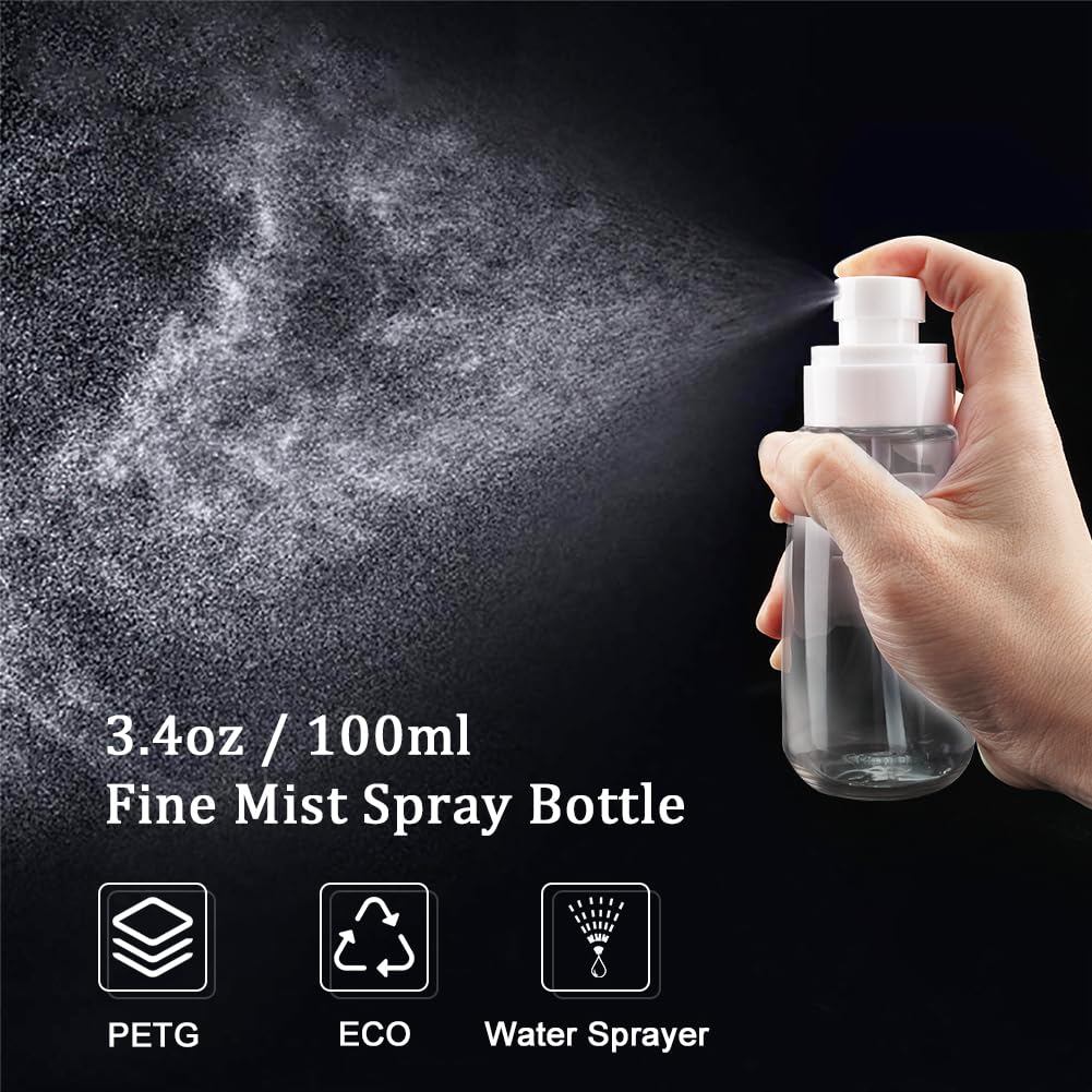 Cosywell Fine Mist Spray Bottle TSA Approved 3.4oz 100ml 4 Pack Empty Cosmetic Refillable Travel Containers Plastic Spray Bottle for Perfume Essential Oils Toners Rose Water Cosmetics(4Colors)