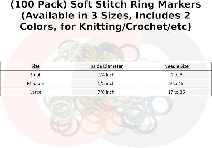 (100 Pack) Soft Stitch Ring Markers, Orange & Yellow (Small Size for Needle Sizes 0-8, for Knitting/Crochet/etc)