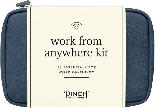 Pinch Provisions Work from Anywhere Kit, Includes 18 Essentials to Help You Stay on Task, Must-Have Essentials, Compact Multi-Functional Vegan Leather Pouch, Navy