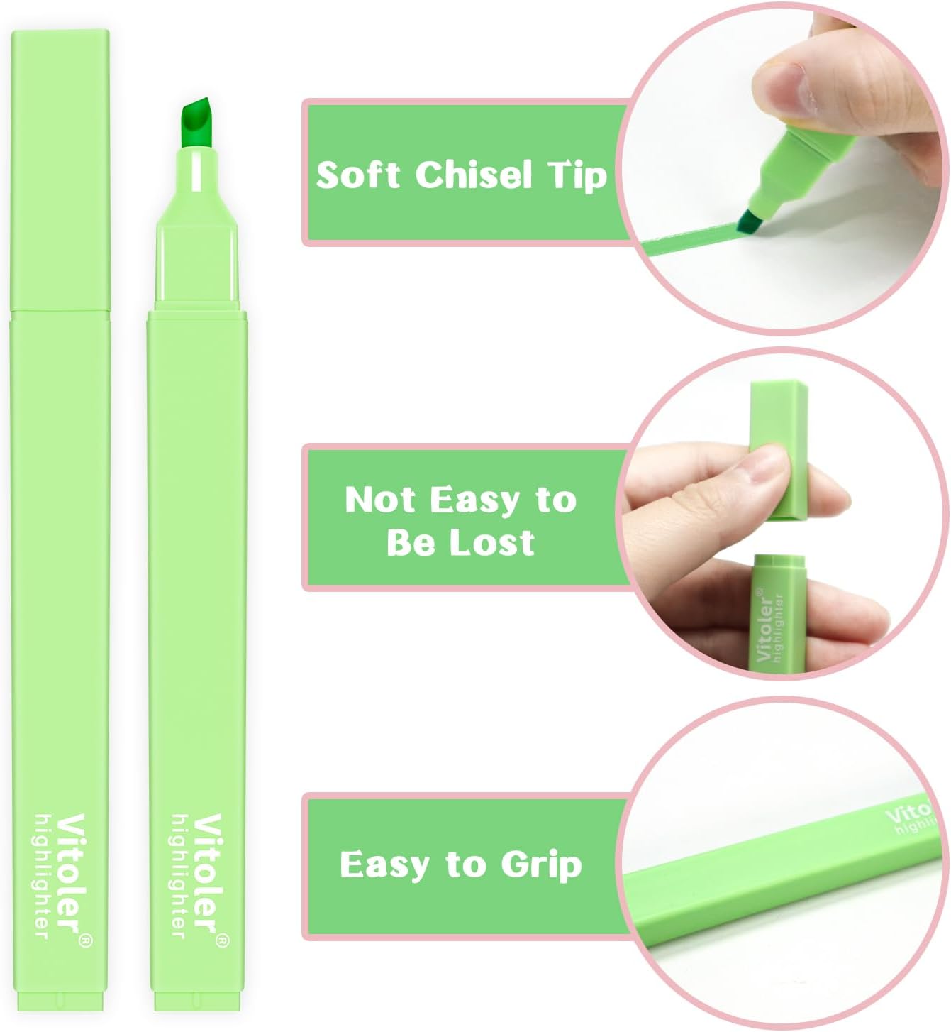 Vitoler Bible Highlighters with Soft Chisel Tip,10Pcs,Lake Colors,Aesthetic No Bleed Bible Highlighter Pastel,Cute Highlighters for School Office Supplies