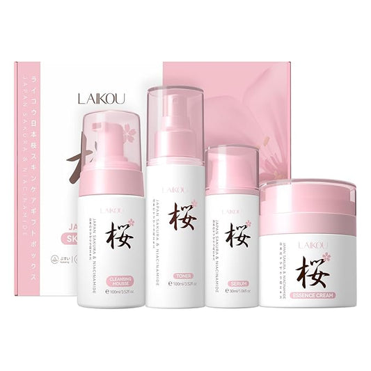 Skin Care, Skin Care Set, Skin Care Kit with Cleansing Mousse, Toner, Serum, Essence Cream Women Beauty Gift Sets 4pcs for Women Teen Girls Mom Daughter Mother's Day Birthday Christmas