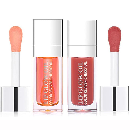 2 Set Lip Oil Hydrating Tinted Lip Balm, Plump Lip Gloss Lip Care Transparent Toot Lip Oil Tinted, Fresh Texture & Non-sticky, Nourishing Repairing Lightening Lip Lines Lip Care Products (Pink / Rosewood)