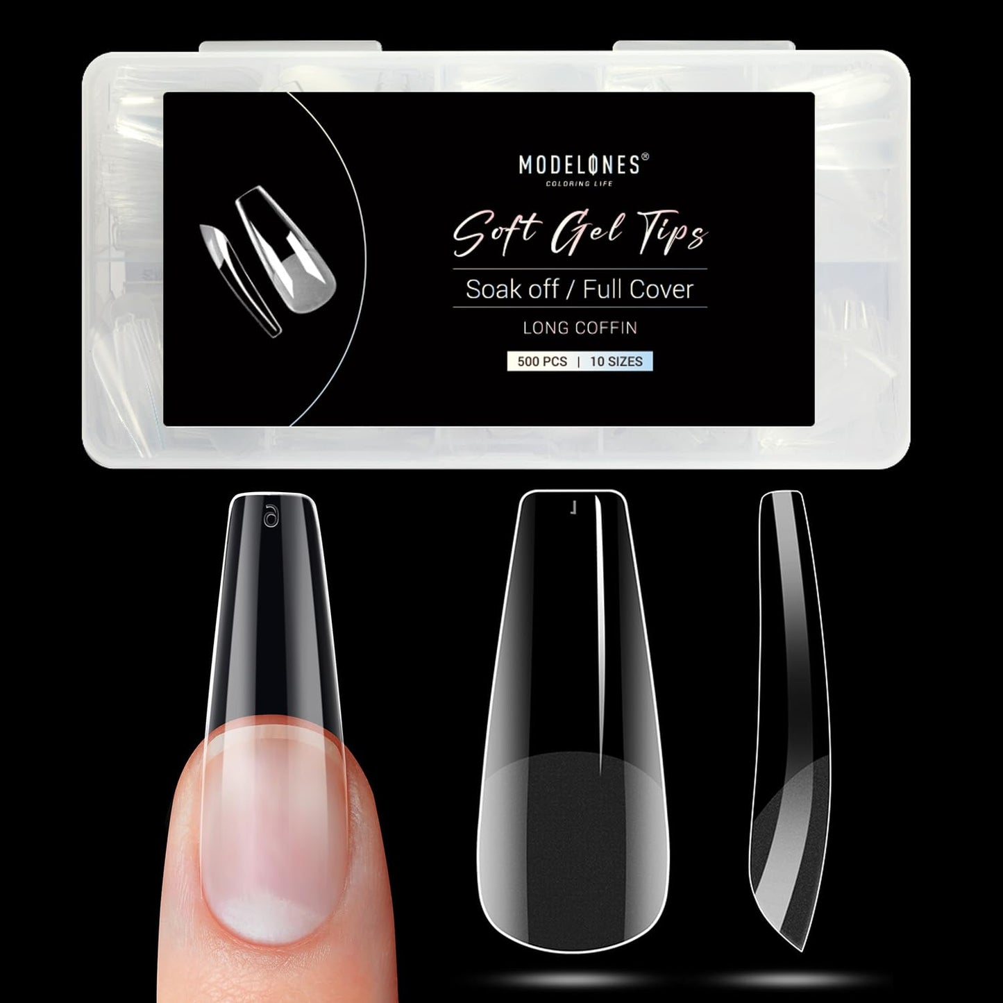 Modelones Long Coffin Nail Tips - 500Pcs Pre-shaped Half Matte Full Cover Fake Nails Gel Tips Acrylic Press on Manicure Extension DIY 10 Sizes