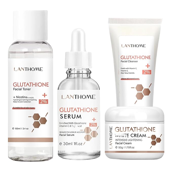 Glutathione Skincare Set, Complete Skin Care Routine Includes Glutathione Cream, Toner, Face Wash & Glutathione Face Serum, Anti-Aging Skincare Set For Women, Tight, Anti-Aging, Radiant