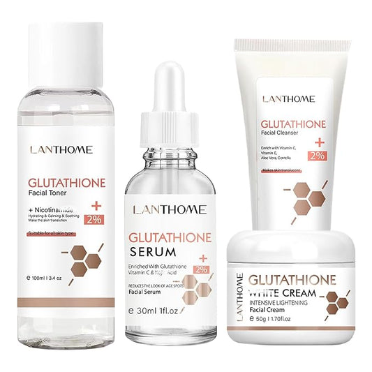 Glutathione Skincare Set, Complete Skin Care Routine Includes Glutathione Cream, Toner, Face Wash & Glutathione Face Serum, Anti-Aging Skincare Set For Women, Tight, Anti-Aging, Radiant
